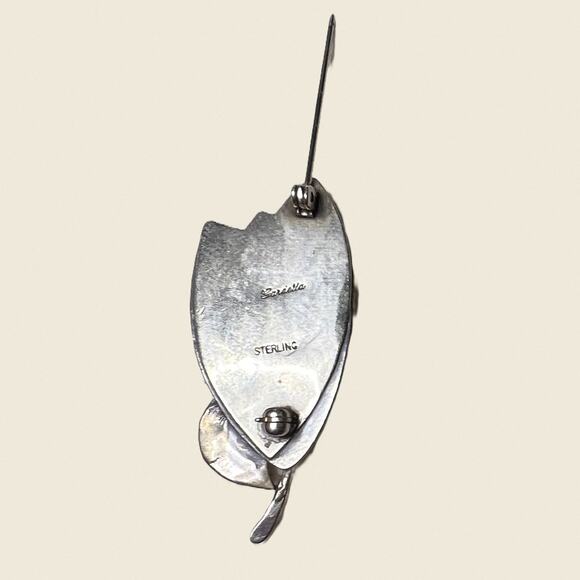 Gardella Sterling Tiger’s Eye Leaf Brooch - Picture 8 of 10